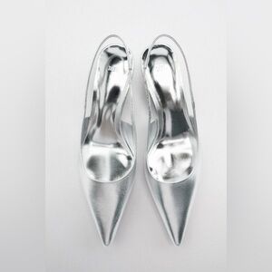 Zara | Silver Chrome Leather Slingback Shoes